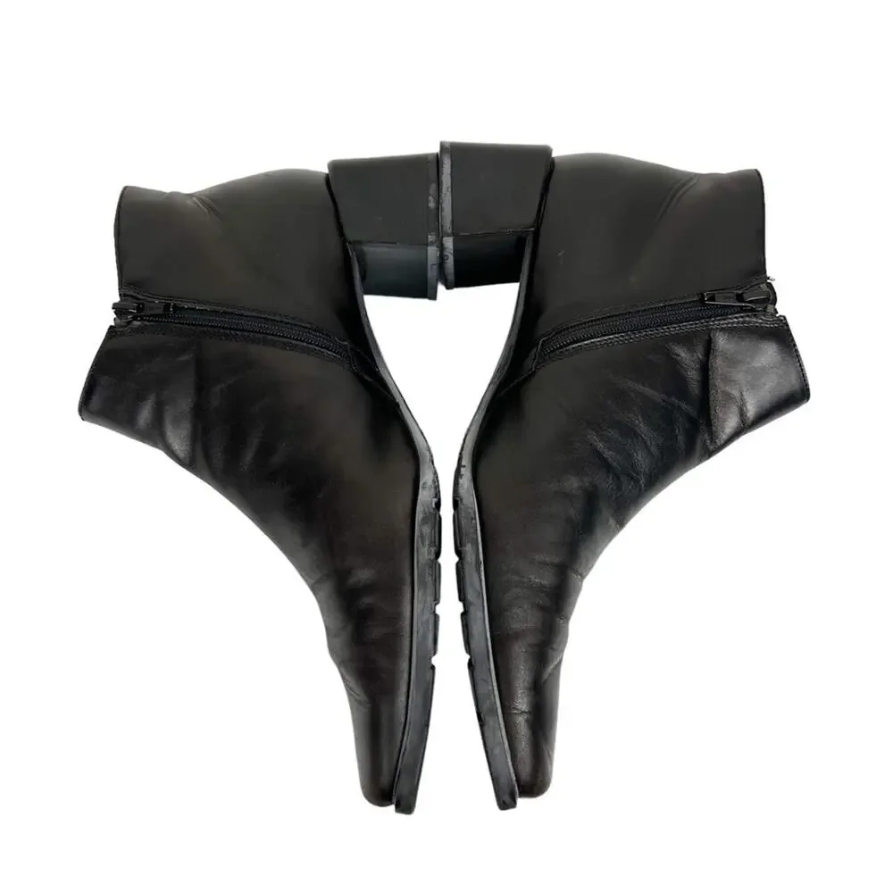 Vintage Ecco Black Leather Square Toe Ankle Boots Booties‎ Size 7